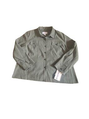 Maggie McNaughton 'Boston' Womens Textured Button Front Blouse-Green-20W-NWT